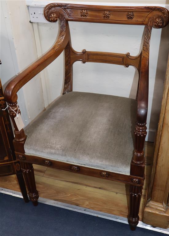 A Regency mahogany elbow chair by Gillows Lancaster